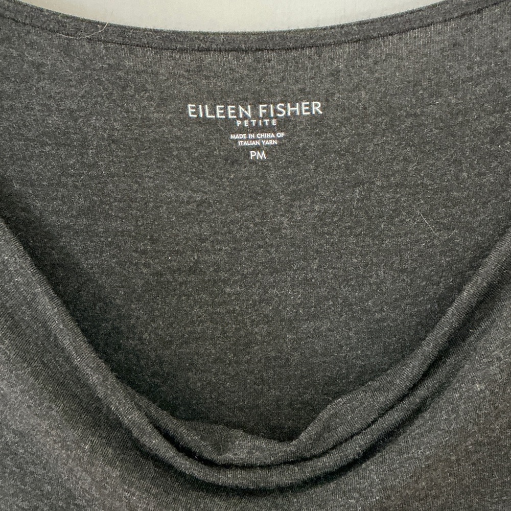 Beautiful fitted drape neck slinky Eileen Fisher classic charcoal dress, size PM - Picture 4 of 9
